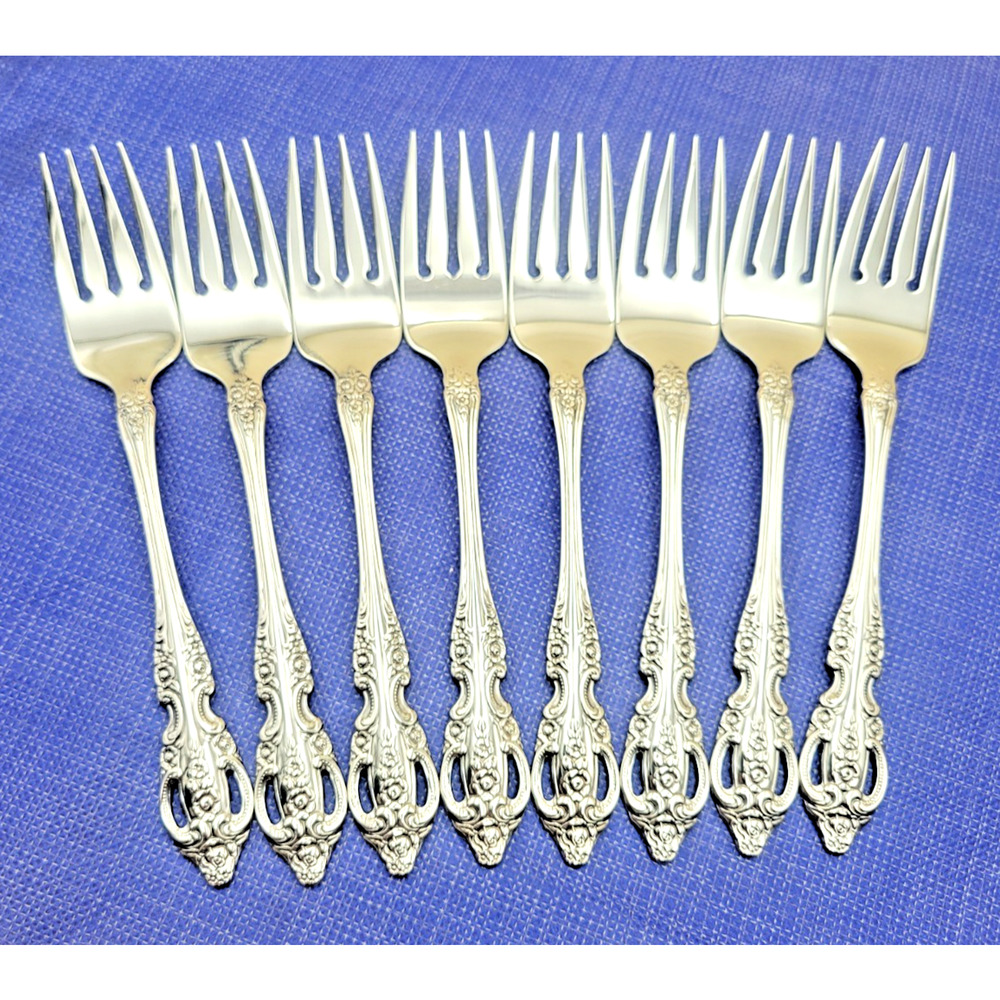 Lot of 8 Oneida Renoir Pembrooke 6 3/4" Salad Forks Stainless
